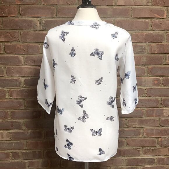 MissLook White Butterfly 3/4 Sleeve Blouse Size Small - Picture 4 of 8
